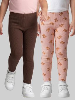 R&B - Girls Multi-Colour Cotton Lycra Leggings (Pack of 2)