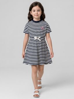 R&B - Girls Navy Blue Pure Cotton Dress