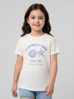 R&B - Girls Off White Cotton T-Shirt