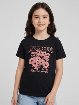 R&B - Girls Black Cotton T-Shirt