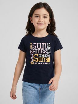 R&B - Girls Navy Blue Cotton T-Shirt