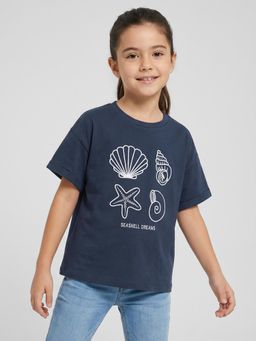 R&B - Girls Navy Blue Cotton T-Shirt
