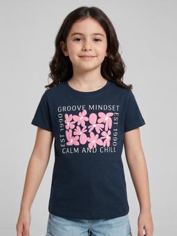 R&B - Girls Navy Blue Cotton T-Shirt