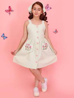 Cutecumber - Girls Green Cotton Dress