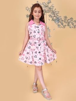 Cutecumber - Girls Pink Cotton Dress with Belt
