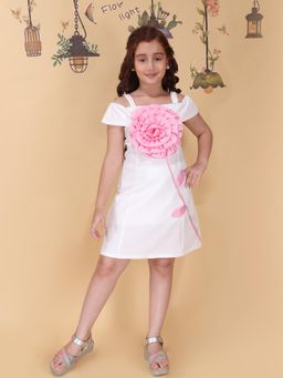 Cutecumber - Girls White Polyester Dress