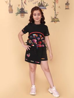 Cutecumber - Girls Black Cotton Top, Shorts