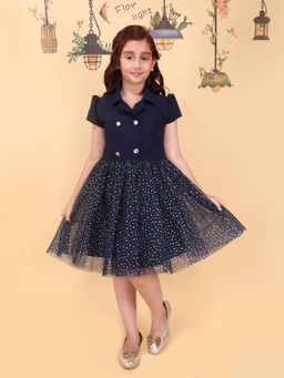 Cutecumber - Girls Navy Blue Polyester Dress