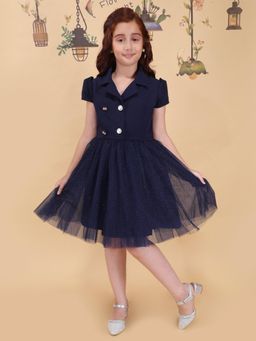 Cutecumber - Girls Navy Blue Polyester Dress