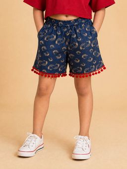 KiddoPanti - Girls Navy Blue Rayon Shorts