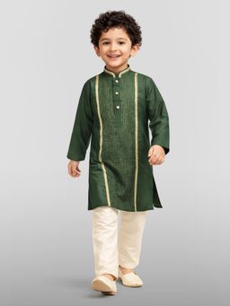 Vastramay - Boys Green Silk Blend Kurta with Pyjama