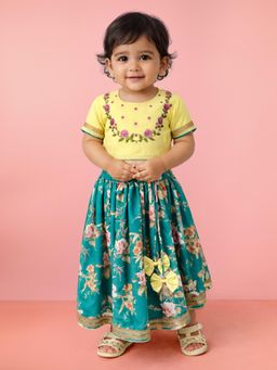 Vastramay - Girls Yellow Cotton Choli with Lehenga