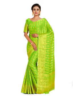 Mimosa - Green Banarasi Style Chiffon Saree With Unstitched Blouse