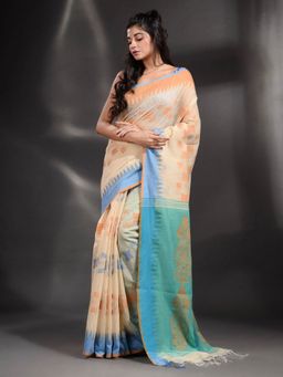 Arhi - Cream Khadi Handwoven Saree with Unstitched Blouse