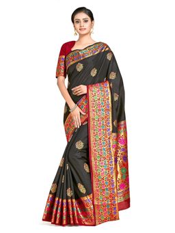 Mimosa - Black Dharmavaram Style Art Silk Saree With Unstitched Blouse