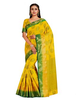 Mimosa - Yellow Kanjivaram Style Art Silk Saree With Unstitched Blouse