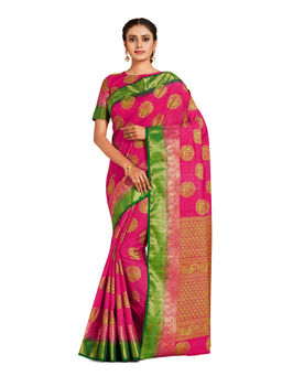 Mimosa - Pink Kanjivaram Style Art Silk Saree With Unstitched Blouse