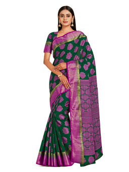 Mimosa - Green Kanjivaram Style Art Silk Saree With Unstitched Blouse