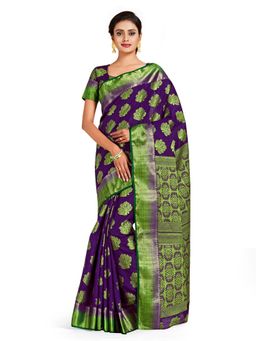 Mimosa - Purple Kanjivaram Style Art Silk Saree With Unstitched Blouse