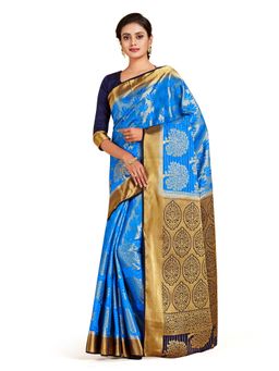 Mimosa - Blue Kanjivaram Style Art Silk Saree With Unstitched Blouse