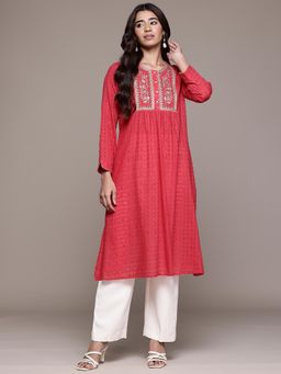 Aarke Ritu Kumar - Women Red Nirali Embroidered A-Line Kurta