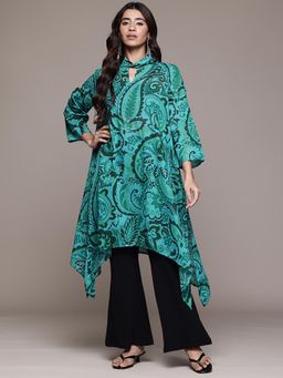 Aarke Ritu Kumar - Women Teal A-Line Floral Printed Kurta