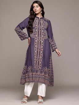 Aarke Ritu Kumar - Women Navy Blue Ecru Eithen Printed Kurta