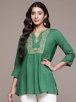 Aarke Ritu Kumar - Women Emerald Green Nirali Embroidered Short Kurti