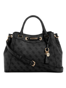 Guess - Women Black Pu Printed Satchel Bag with Detachable Strap