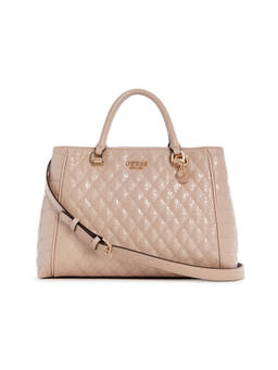 Guess - Women Taupe Pu Quilted Satchel Bag with Detachable Strap