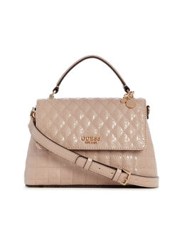 Guess - Women Taupe Pu Quilted Satchel Bag with Detachable Strap