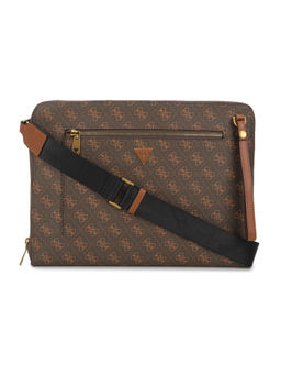 Guess - Men Brown Pu Printed Briefcase with Detachable Strap