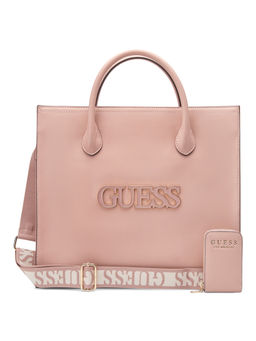 Guess - Peach Solid Mackendra Shoulder Bag with Detachable Strap & Pouch (Set of 2)