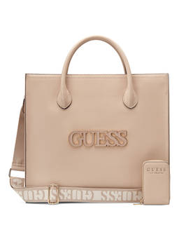 Guess - Beige Solid Mackendra Shoulder Bag with Detachable Strap & Pouch (Set of 2)