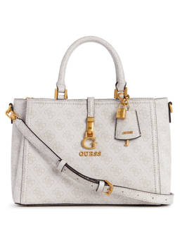 Guess - Women Off White PU Printed Satchel Bag with Detachable Strap
