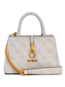 Guess - Women Off White Polyurethane Printed Mini Satchel Bag with Detachable Strap