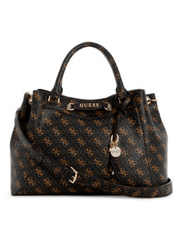 Guess - Women Black PU Printed Satchel Bag with Detachable Strap