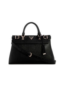 Guess - Women Black PU Solid Satchel Bag with Detachable Strap