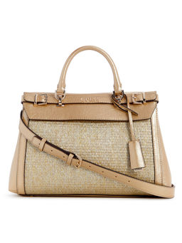 Guess - Women Gold Textured Satchel Bag with Detachable Strap