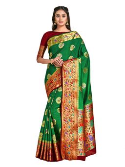 Mimosa - Green Dharmavaram Style Art Silk Saree With Unstitched Blouse
