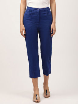 ELLE - Womens Blue Solid Body Fit Trouser