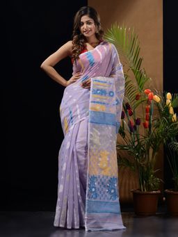 CHARUKRITI - Lilac Handwoven Saree with Multicolour Floral Designs & Motifs