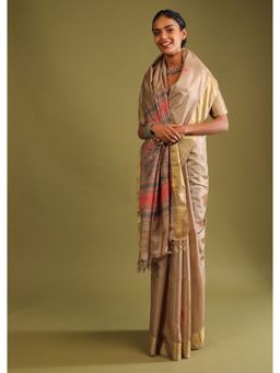 KALKI FASHION - Wheat Beige Saree In Tussar Silk Thread Embroidery with Unstitched Blouse