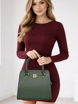 ESBEDA - Green Structured Satchel Handbag with Detachable Strap (M)