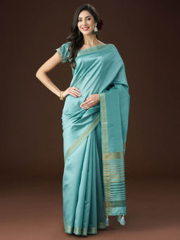Kasee - Women Blue Handloom Saree with Unstitched Blouse
