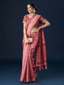 Kasee - Women Pink Handloom Saree with Unstitched Blouse
