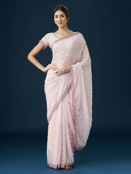 Kasee - Women Pink Embellished Saree with Unstitched Blouse