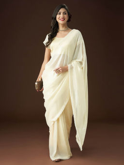 Kasee - Women Yellow Embellished Sequinned Saree with Unstitched Blouse