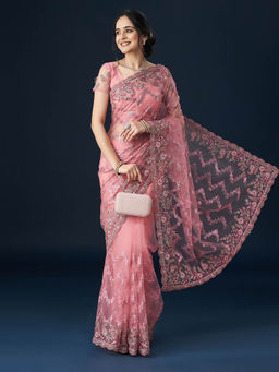Kasee - Women Pink Embellished Zari Saree with Unstitched Blouse
