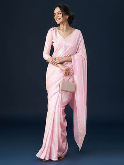 Kasee - Women Pink Embellished Sequinned Saree with Unstitched Blouse